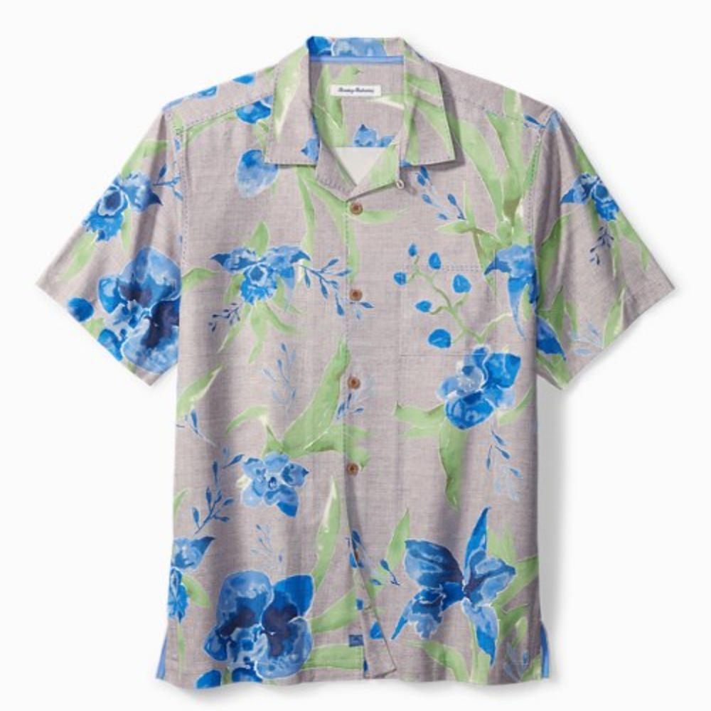 Tommy Bahama Kids Floral Button Down Shirt in Blue and Green